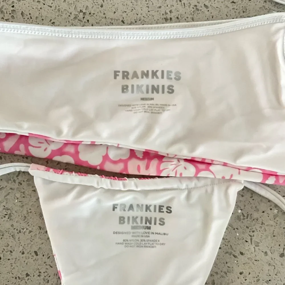 Frankie’s Bikinis Floral Pink Bikini Set Holiday Top Tia Bottom In Sand Sugar M